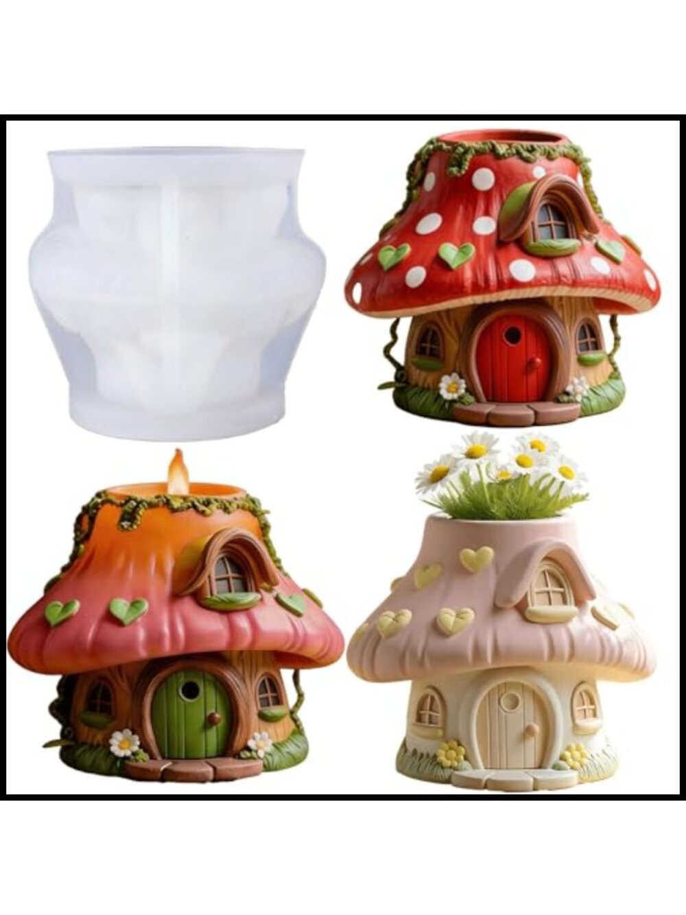 3D Mushroom House Silicone Mold for Resin Concrete Candle
